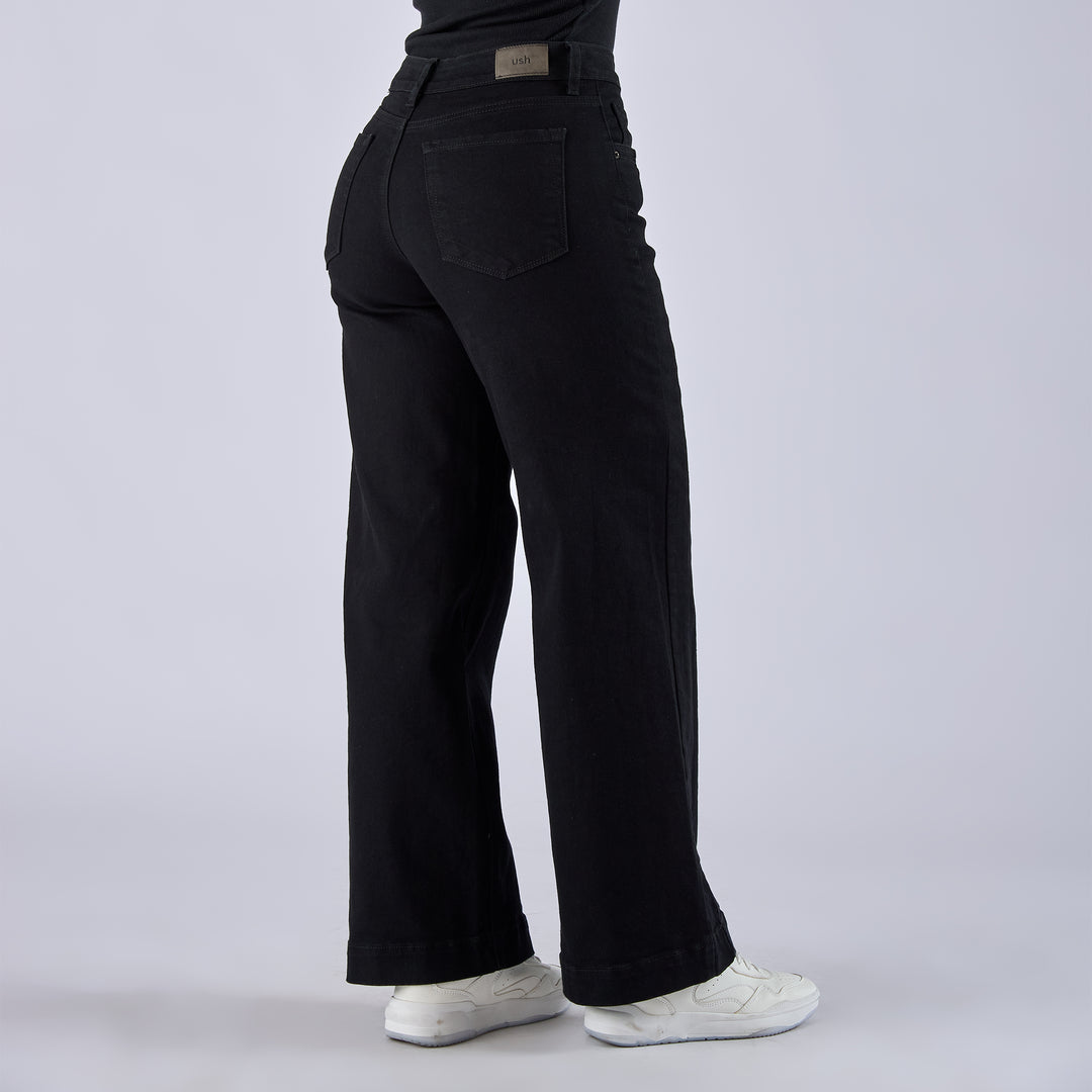 REF: 552757 Jean dama wide leg tiro medio licrado, color Negro